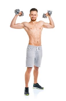 Sport man with dumbbells on the white background