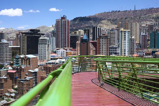 LA PAZ, BOLIVIA - OCTOBER 14, 2014: The pedestrian Via Balcon (Balcony Path) (about 3 kms long) over the Parque Urbano Central (Central Urban Park) built to enjoy the view of the city photographed on October 14, 2014 in La Paz, Bolivia  