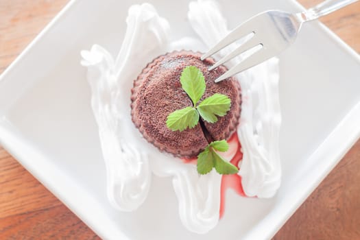 Top view of chocolate lava with whipped cream, stock photo