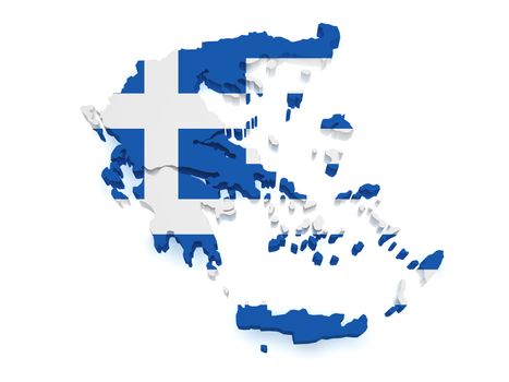 Shape 3d of Greece map with flag isolated on white background.