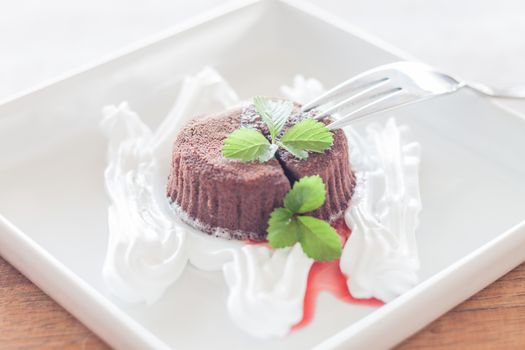 Chocolate lava on white plate, stock photo