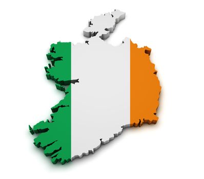 Shape 3d of Ireland map with flag isolated on white background.