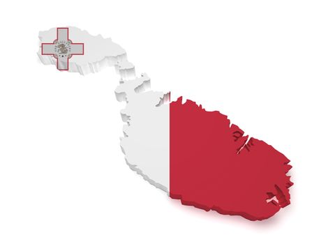 Shape 3d of Malta map with flag isolated on white background.