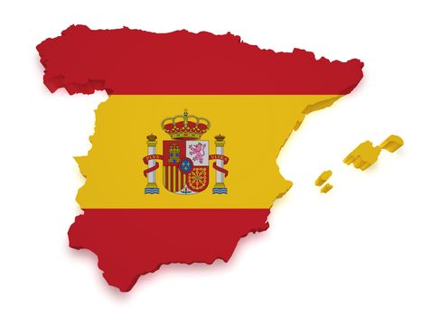 Shape 3d of Spain map with flag isolated on white background.