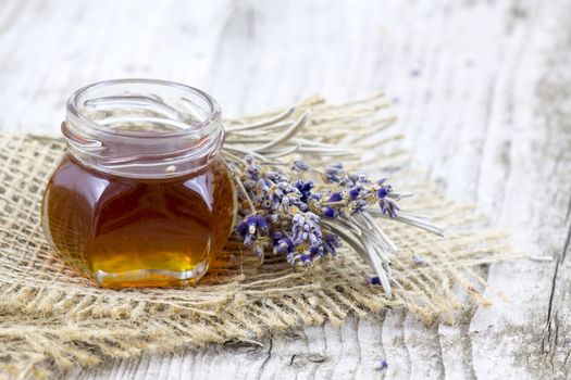 herbal honey with lavender flowers