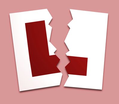 Illustration of a L-plate torn in two over a pink background