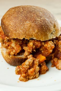 A rustic sloppy joe made with fresh whole wheat rolls and fresh ingredients.