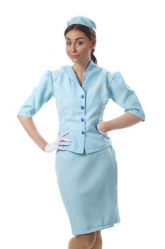 female flight attendant on white