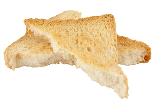 broken dry bread on white background