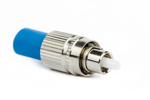blue fiber optic FC connector isolated on white background
