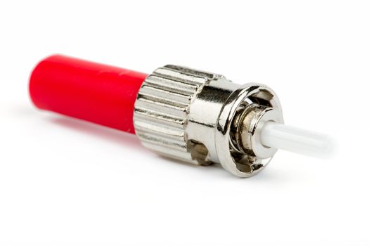 red fiber optic ST connector isolated on white background
