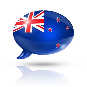 three dimensional New Zealand flag in a speech bubble isolated on white with clipping path