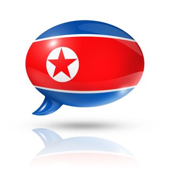 three dimensional North Korea flag in a speech bubble isolated on white with clipping path