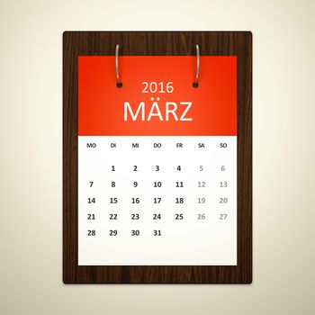 An image of a german calendar for event planning 2016 march