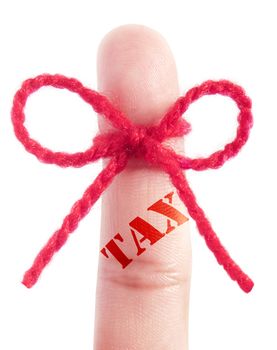 Tax printed on a finger tied with red bow