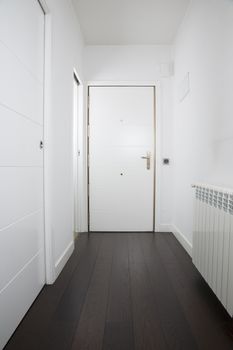 empty interior house hall white door golden handle