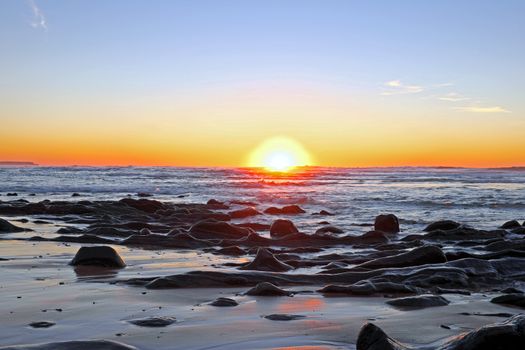 Sunset at Praia Vale Figueiras in Portugal
