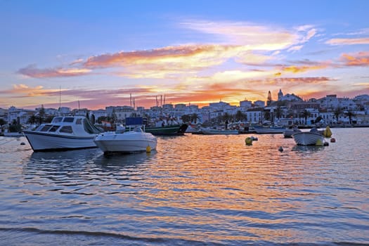 Harbor from Lagos in the Algarve Portugal at sunset