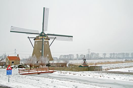 Historical windmill in the countryside from the Netherlands in winter