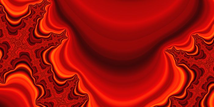 An abstract fractal design representing silk or velvet material in red, orange and black colors.