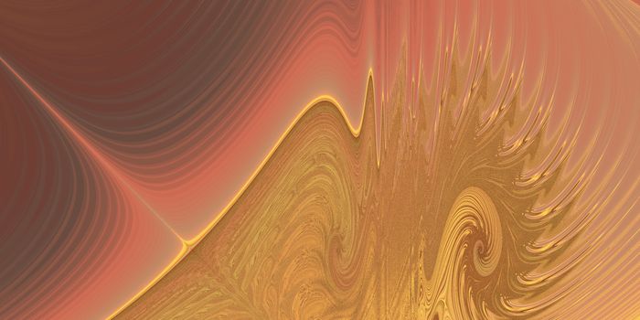 An abstract fractal design representing interweaving swirls in golden colors.