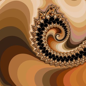 An abstract fractal design representing a cup of morning coffee with swirls of cream  in golden colors.