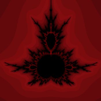 An abstract fractal design representing a valentine heart with black and several hues of red.