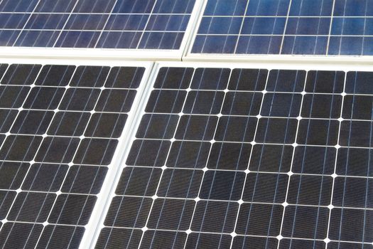Close up view of solar power generation technology, alternative energy panels.