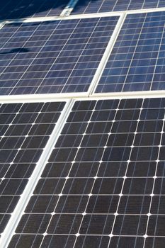 Close up view of solar power generation technology, alternative energy panels.