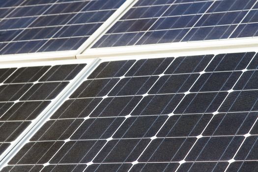 Close up view of solar power generation technology, alternative energy panels.