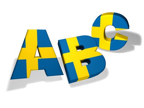 Swedish language school and education concept with the letters Abc and the colors of Sweden flag on white background.