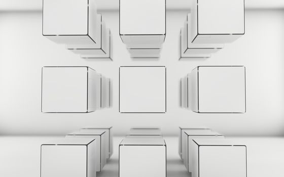 Abstract geometric shape from white and gray cubes