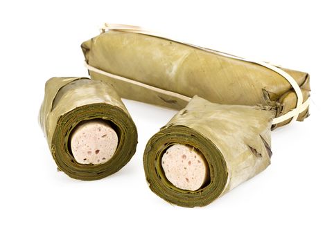 white pork sausage - traditional Thai food preservation on white background