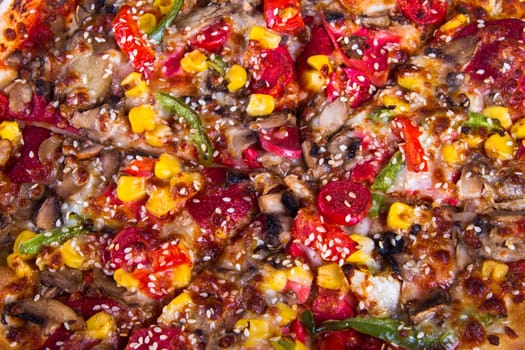 Close up view of delicious fresh pizza.