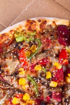 Close up view of delicious fresh pizza.