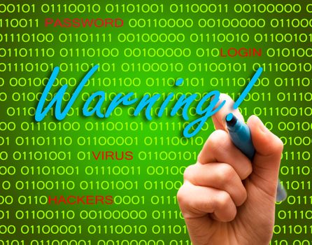 Warning password login virus hackers hand binary text