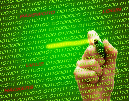 Protect password login virus hackers hand binary text