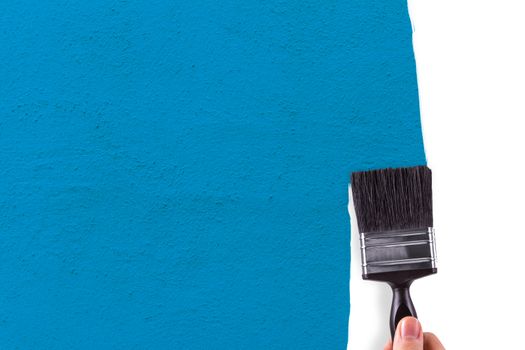 Hand painting white wall with green color.