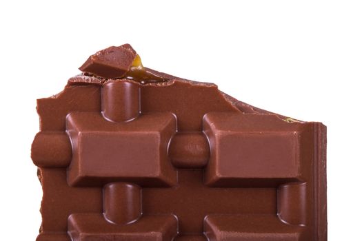 Detail view of chocolate, isolated on white background.