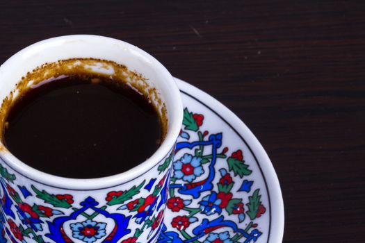 Close up view of Turkish coffee.