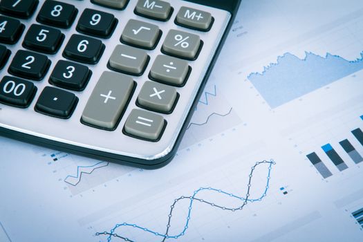 Finance concept, calculator on financial data result analysis.