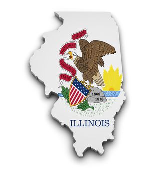 Shape 3d of Illinois state map with flag isolated on white background.