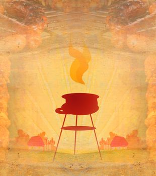 barbecue with delicious grilled meat ,Abstract vintage frame