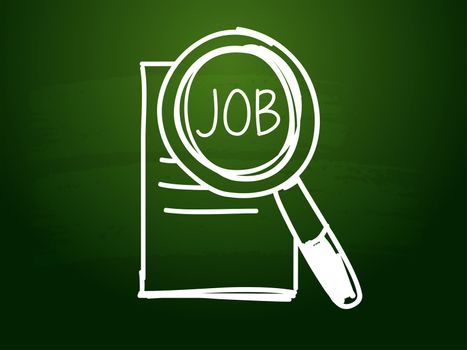 job and search sign - white chalk text with symbol over green blackboard, job seeking concept