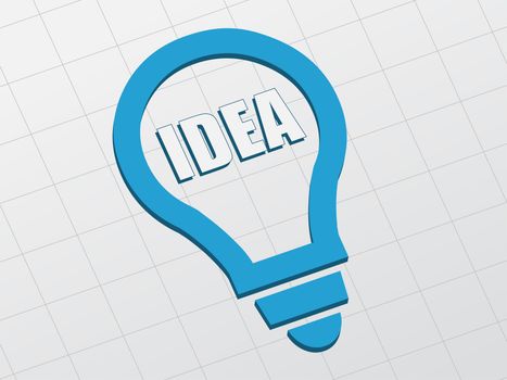 idea in light bulb sign - white text and blue symbol flat design, business creative concept