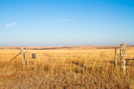 A Prairie Blessing sign on a barbwire fence in the prairie of the Flint Hills of Kansas.  The prairie is a true blessing to the farmers and ranchers in the midwest.