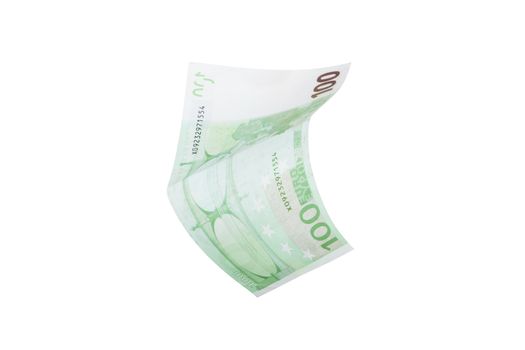 Single one hundred euro money banknote, isolated on white background.