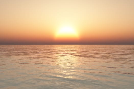 Sunset in sea with clear sky.