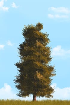 Tree in autumn season with cloudy background.