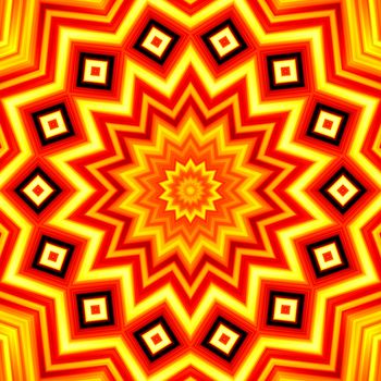 Yellow-red star kaleidoscope background. High resolution abstract image